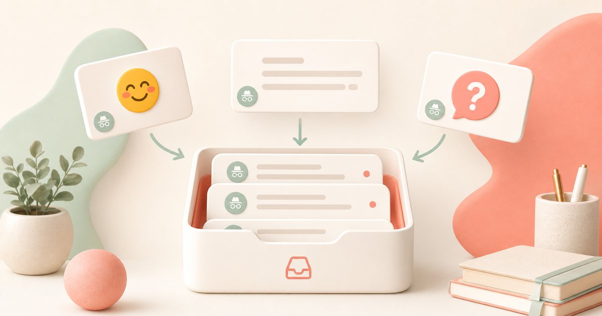 Creator Inboxに絵文字や感想が並ぶ受信箱
